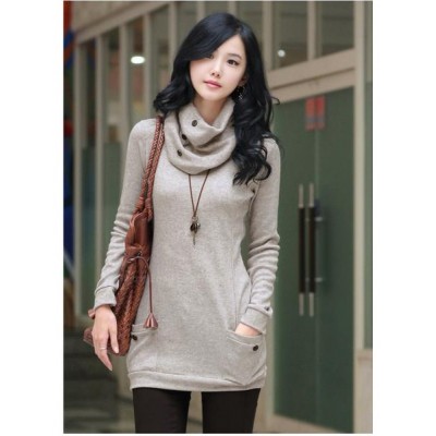 Trendy Long Sleeve Sweater With Scarf For Women